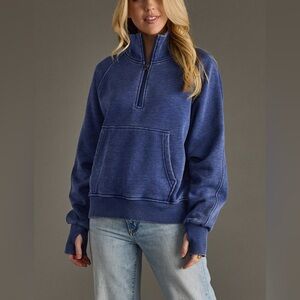 Panache Apparel Heather Blue 1/4 Zip Cropped Sweatshirt Size X Large